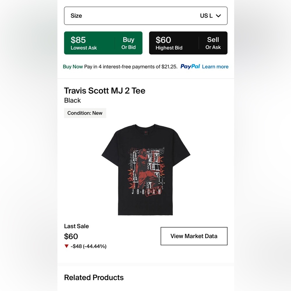New Travis Scott MJ 2 Tee Black Size Large
